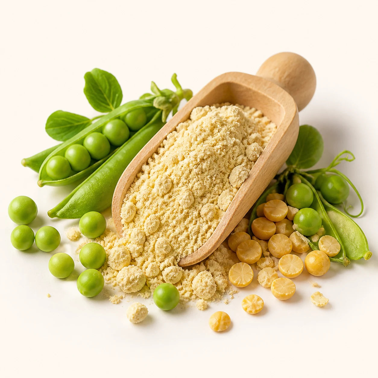 Pea protein powder and green peas