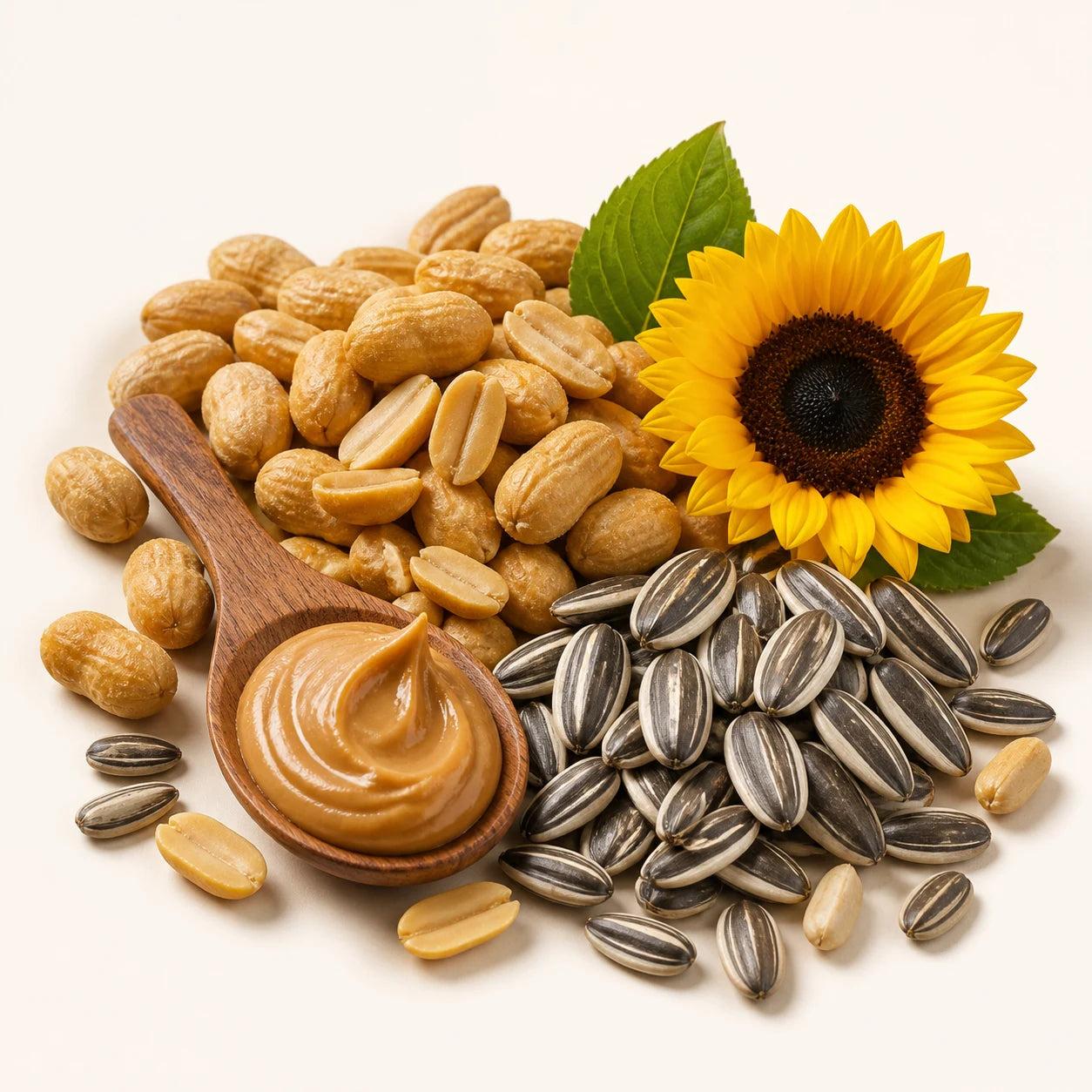 Peanuts, peanut butter and sunflower seeds