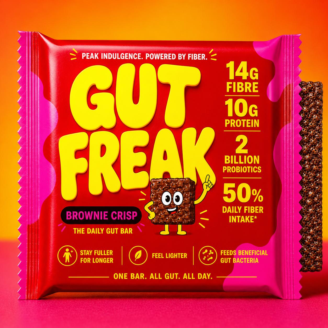 Gut Freak Brownie Crisp package with the chocolate bar visible